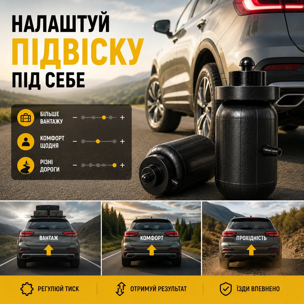 Пневмобалон захищає підвіску від пробоїв на ямах